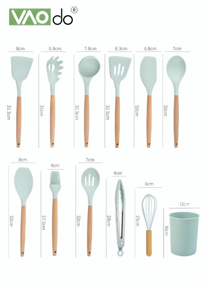 VAOdo - 11 Pieces Kitchen Cooking Utensil Set with Wood Holder Collection for Turner, Tongs, Spatula, Spoon, Brush, Whisk - Image 1