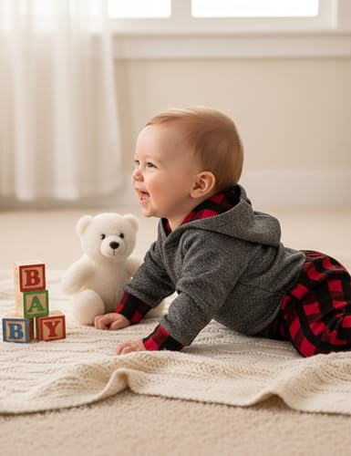 Fommy Baby Boy Clothes 9-12 Months boy clothes Plaid Letter Print Long Sleeve Hoodies + Long Pants 2PCS Baby Boy Stuff Gifts Outfits Set - Image 5