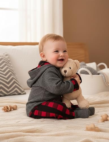 Fommy Baby Boy Clothes 9-12 Months boy clothes Plaid Letter Print Long Sleeve Hoodies + Long Pants 2PCS Baby Boy Stuff Gifts Outfits Set - Image 4