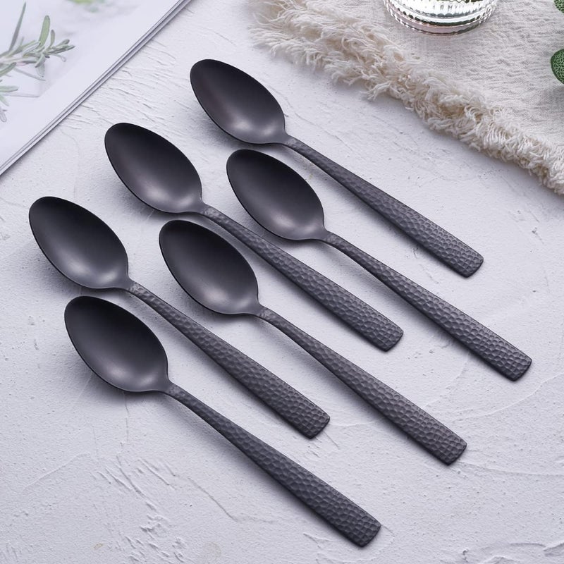 FULLYWARE Matte Black Teaspoon Set of 6, 7.0 inches Stainless Steel Black Metal Coffee Dessert Spoons, Satin Finish - Image 2
