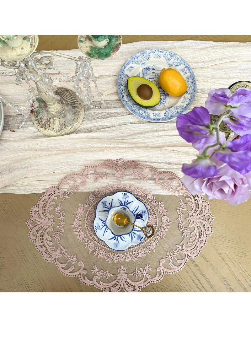 Generic Retro French Style Lace Placemats Fashionable Embroidered Cup Mat vase mat 12”x 16”,pink  - Image 4