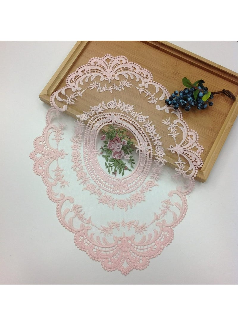 Generic Retro French Style Lace Placemats Fashionable Embroidered Cup Mat vase mat 12”x 16”,pink  - Image 1