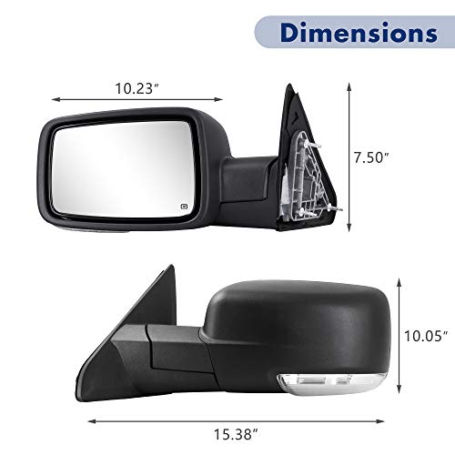 Sanooer Side Mirror Compatible with Towing Mirror 2009-2018 Dodge Ram 1500 2010-2018 Dodge Ram 2500 3500 4500 5500 with Power Heated Turn Signal temperature sensor Manual Folding Only Left Side - Image 3