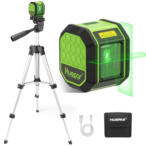 Huepar Laser Level with 256in Tripod Fathers Day Dad Gifts Huepar 100Ft Self Leveling Laser Level Rechargeable Green Cross Line Laser Leveler Tool for Picture Hanging Tile Home Renovation Carry Bag - Image 1