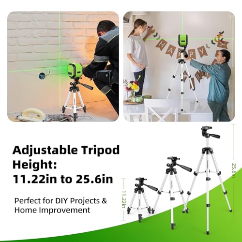 Huepar Laser Level with 256in Tripod Fathers Day Dad Gifts Huepar 100Ft Self Leveling Laser Level Rechargeable Green Cross Line Laser Leveler Tool for Picture Hanging Tile Home Renovation Carry Bag - Image 3