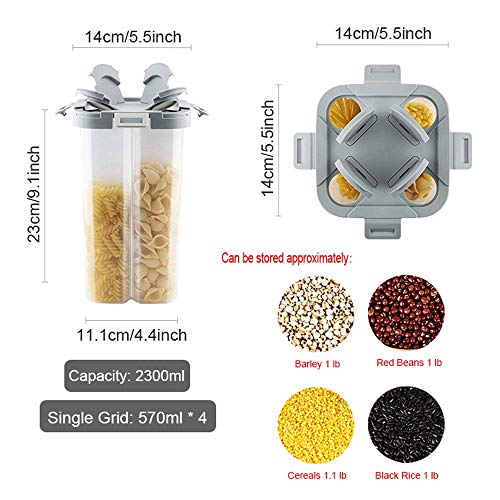 BIPEGE WINIAER Airtight Cereal Storage Container, Clear 2.3L Airtight Kitchen Food Storage Container with Lids and Compartments for Grain, Sugar, Flour, Rice, Nuts, Snacks - Image 3