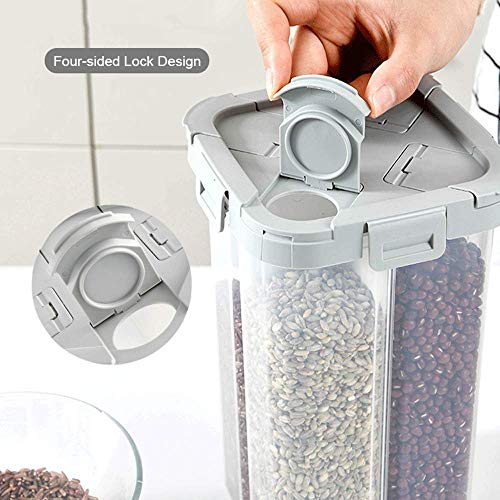BIPEGE WINIAER Airtight Cereal Storage Container, Clear 2.3L Airtight Kitchen Food Storage Container with Lids and Compartments for Grain, Sugar, Flour, Rice, Nuts, Snacks - Image 5