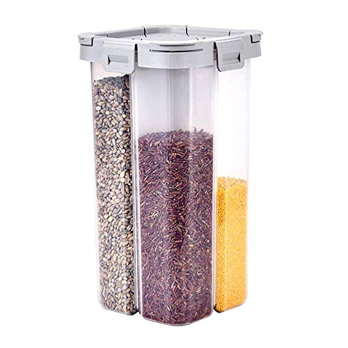 BIPEGE WINIAER Airtight Cereal Storage Container, Clear 2.3L Airtight Kitchen Food Storage Container with Lids and Compartments for Grain, Sugar, Flour, Rice, Nuts, Snacks - Image 1