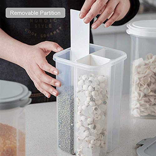 BIPEGE WINIAER Airtight Cereal Storage Container, Clear 2.3L Airtight Kitchen Food Storage Container with Lids and Compartments for Grain, Sugar, Flour, Rice, Nuts, Snacks - Image 4