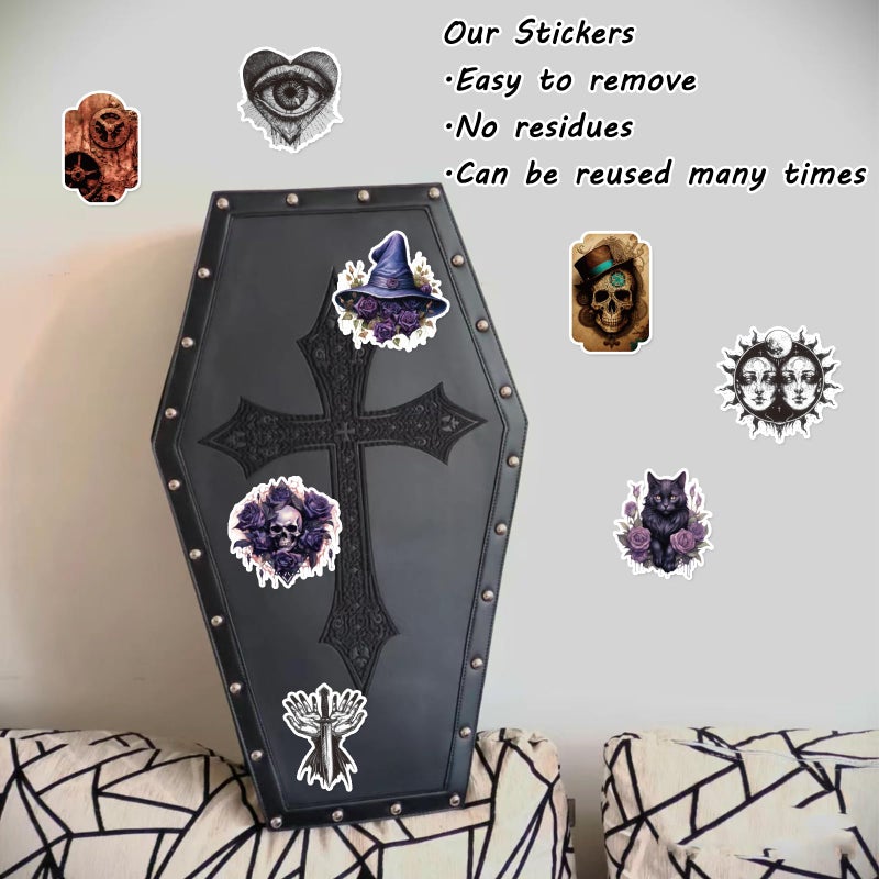 Bomichi 200 Pcs Goth Theme Stickers,Dark Aesthetic Horror Stickers Vinyl Waterproof Decals for Envelope Seal, Scrapbook,Journals,Holiday Decor, DIY Crafts,Water Bottle - Image 3