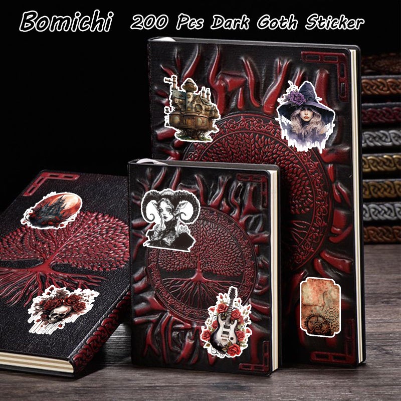 Bomichi 200 Pcs Goth Theme Stickers,Dark Aesthetic Horror Stickers Vinyl Waterproof Decals for Envelope Seal, Scrapbook,Journals,Holiday Decor, DIY Crafts,Water Bottle - Image 2