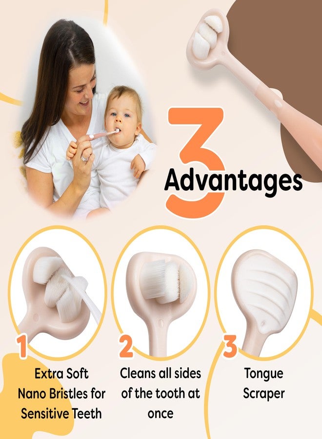 Trueocity Extra Soft Toddler Toothbrush, Toddler Toothbrushes 1-2 2-4, Toothhugger High Efficient 3 Sides Baby Toothbrush 12 Months and Up, Infant Training Brush, 10,000 Ultra-Soft bristles (Apricot) - Image 3
