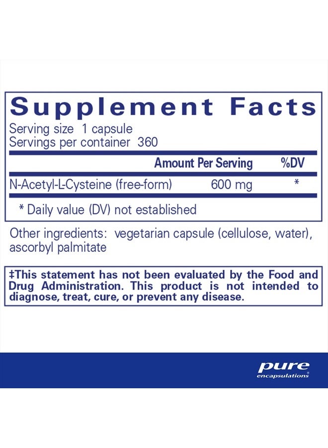 Pure Encapsulations NAC 600 ملغ - مكمل N-Acetyl Cysteine لصحة الرئة ودعم المناعة، دعم الكبد ومضادات الأكسدة* - مع N-Acetyl-L-Cysteine حر - 360 كبسولة - Image 2