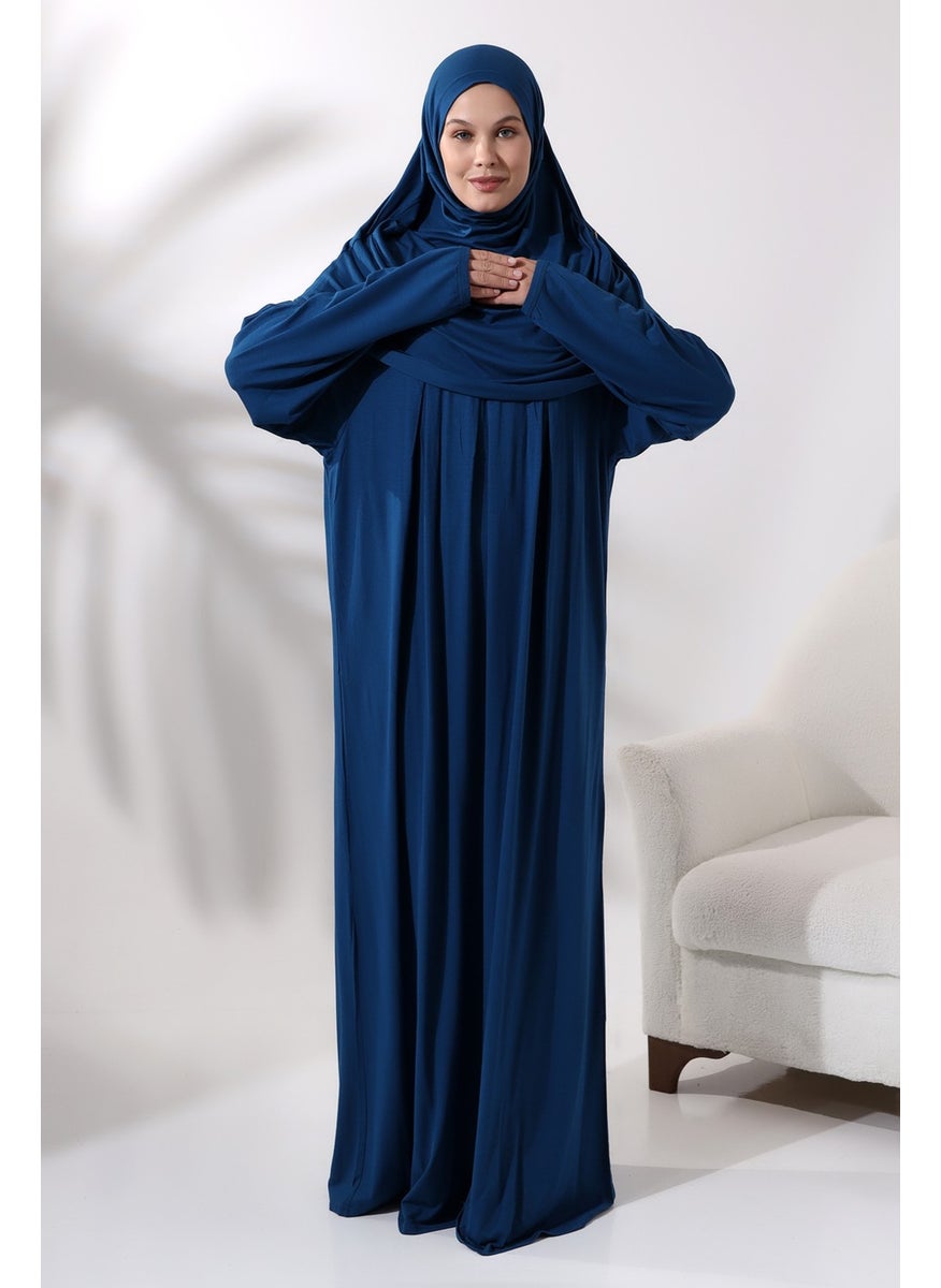 İhvan Online One Piece Practical Prayer Dress with Headscarf and Robe 8015 Petrol  - Image 1