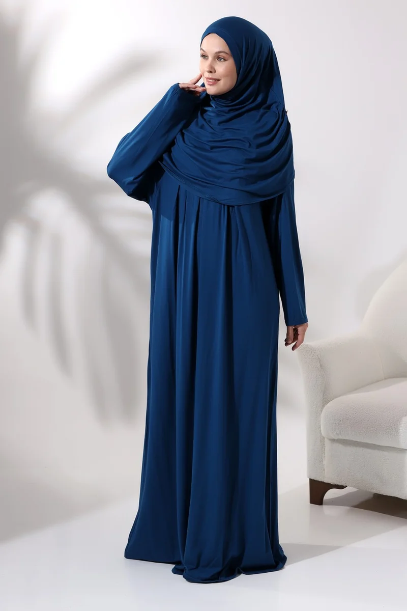 İhvan Online One Piece Practical Prayer Dress with Headscarf and Robe 8015 Petrol