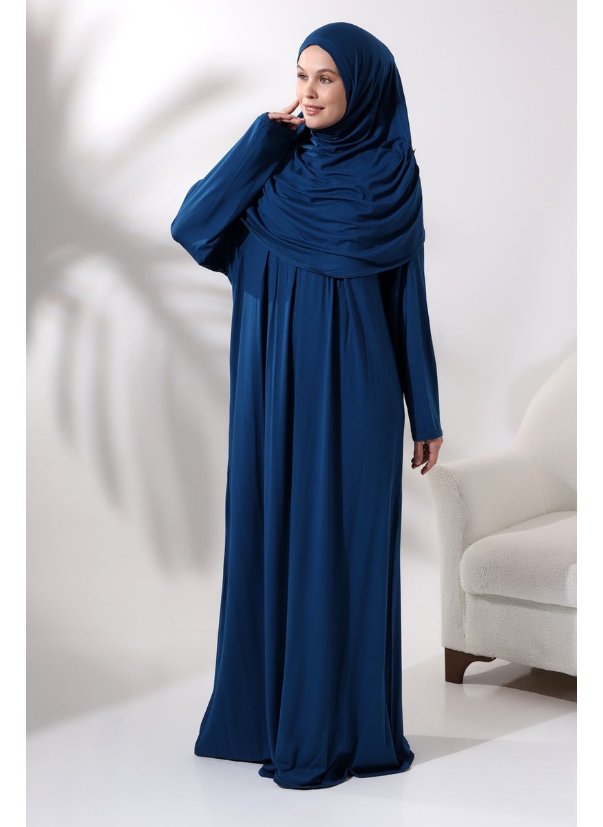 İhvan Online One Piece Practical Prayer Dress with Headscarf and Robe 8015 Petrol  - Image 3