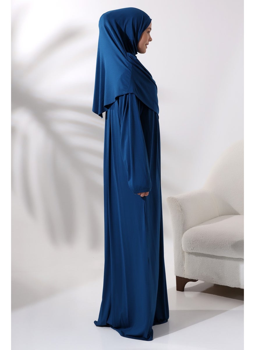 İhvan Online One Piece Practical Prayer Dress with Headscarf and Robe 8015 Petrol  - Image 2