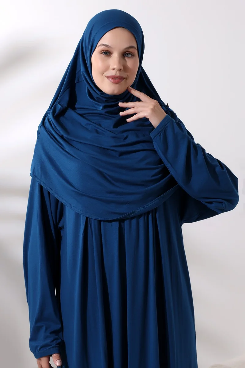 İhvan Online One Piece Practical Prayer Dress with Headscarf and Robe 8015 Petrol
