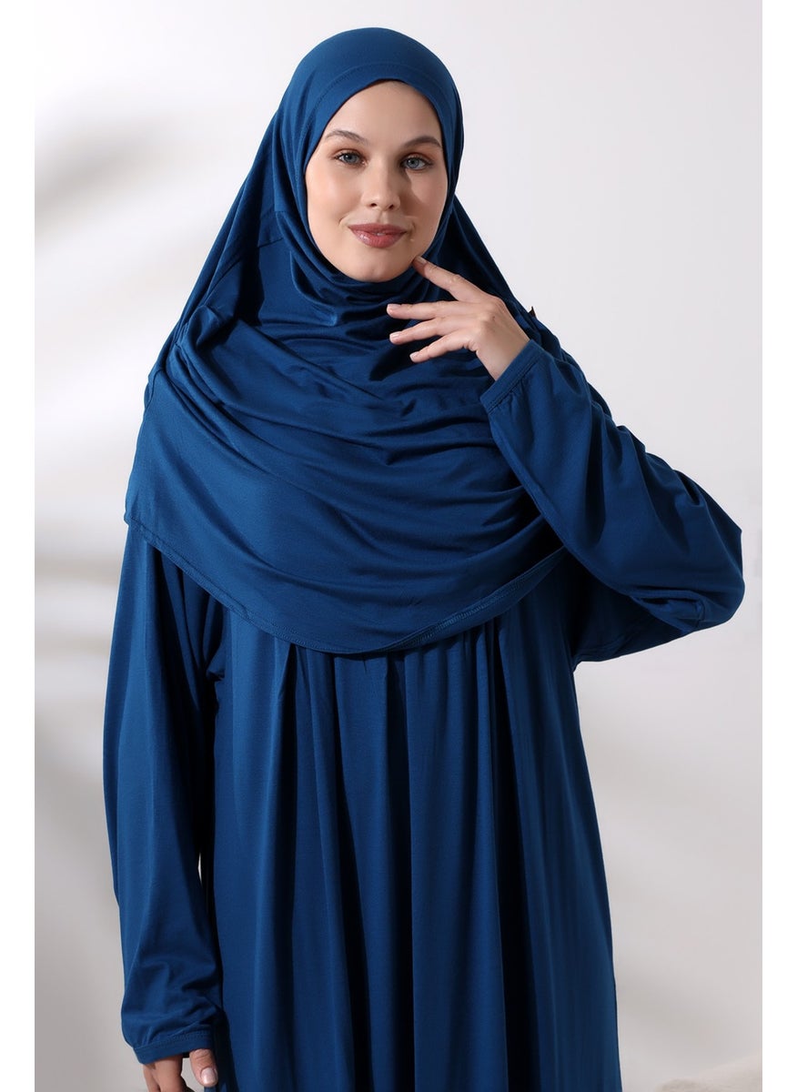 İhvan Online One Piece Practical Prayer Dress with Headscarf and Robe 8015 Petrol  - Image 5