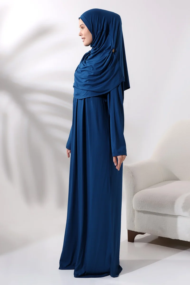 İhvan Online One Piece Practical Prayer Dress with Headscarf and Robe 8015 Petrol