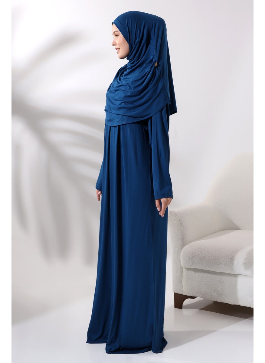 İhvan Online One Piece Practical Prayer Dress with Headscarf and Robe 8015 Petrol  - Image 4