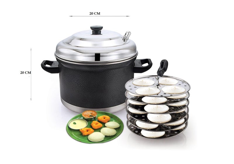 Klassi Kichen Stainless Steel Idli Cooker with 6 Plates | Heavy Duty Idli Maker with Bakelite Handle | Gas Stove & Induction Compatible | Steamer for Idli, Dhokla & Modak | Kitchen Cooking Accessories - Image 2