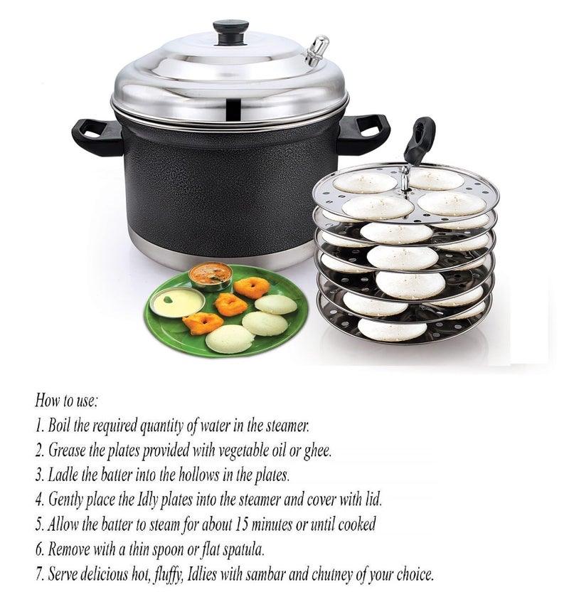 Klassi Kichen Stainless Steel Idli Cooker with 6 Plates | Heavy Duty Idli Maker with Bakelite Handle | Gas Stove & Induction Compatible | Steamer for Idli, Dhokla & Modak | Kitchen Cooking Accessories - Image 5