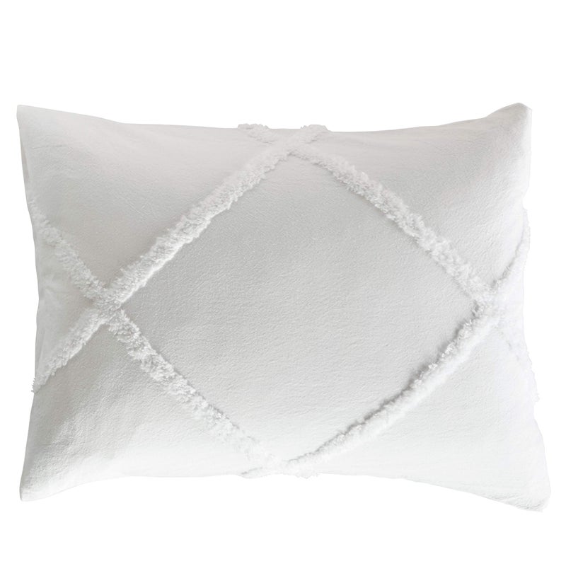 Peri Home Chenille Lattice 100 Cotton Solid Color Pillow Sham Standard Size 20W x 26L White