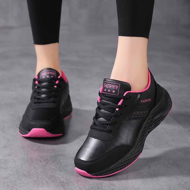 Autumn PU Leather Waterproof Anti-slip Casual Sneaker Women Low Top Lace-up Running Shoes - Image 1