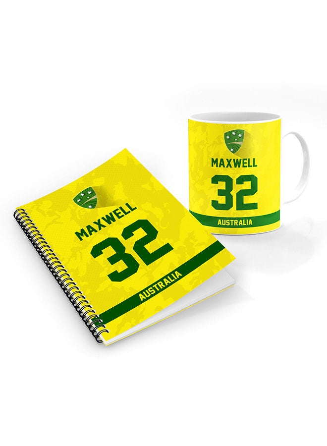 Stylizedd Designer Printed Coffee Mug + A5 Spiral Notebook Memo Notepad Journal Personalised Combo Gift Set  -Player Name - Glenn Maxwell, Jersey Number-32 - Image 1