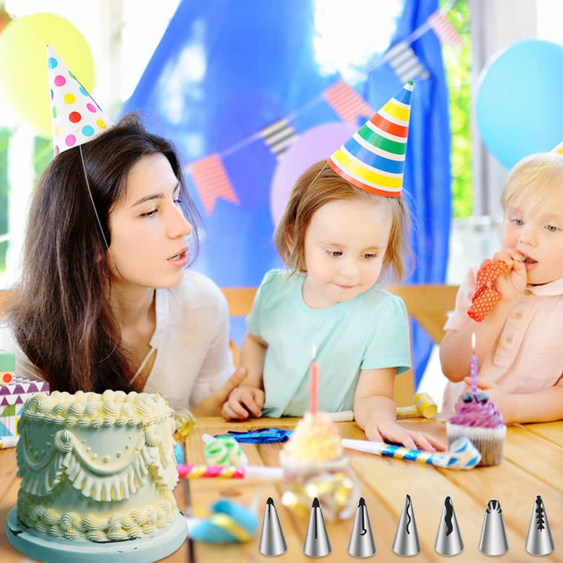 Suuker 7 Pieces Pleated Skirt Piping Nozzles Set, Stainless Steel Russian Nozzles Tips Piping Set For Pastry Fondant,Cake Decorating Supplies Baking Set Tools - Image 2