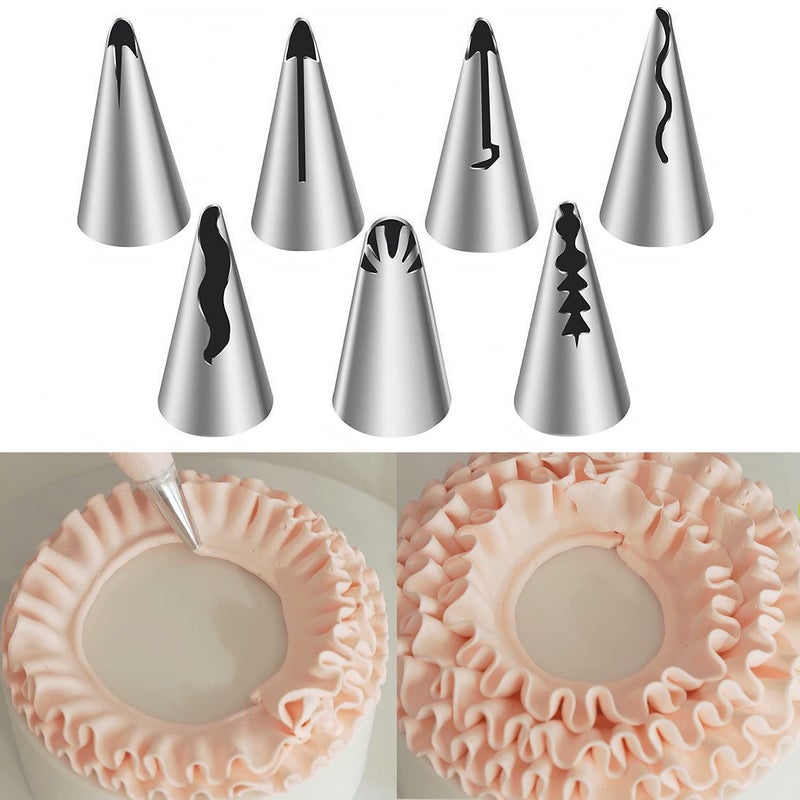 Suuker 7 Pieces Pleated Skirt Piping Nozzles Set, Stainless Steel Russian Nozzles Tips Piping Set For Pastry Fondant,Cake Decorating Supplies Baking Set Tools - Image 1
