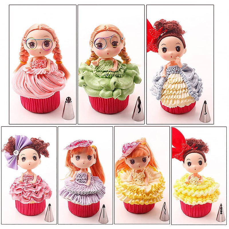 Suuker 7 Pieces Pleated Skirt Piping Nozzles Set, Stainless Steel Russian Nozzles Tips Piping Set For Pastry Fondant,Cake Decorating Supplies Baking Set Tools - Image 4