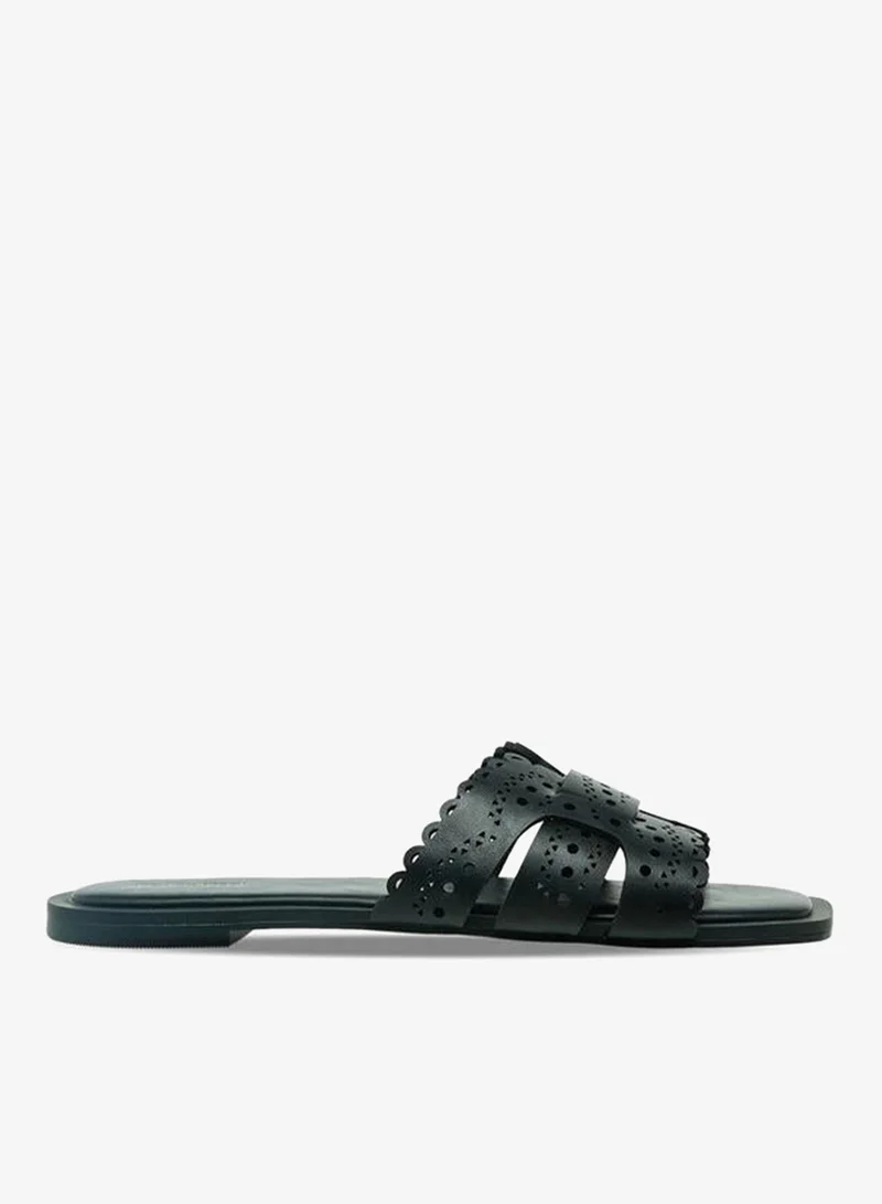 Flora Bella By Shoexpress BLACK Women Laser Cut Flat Sandals for Women | Best Price UAE