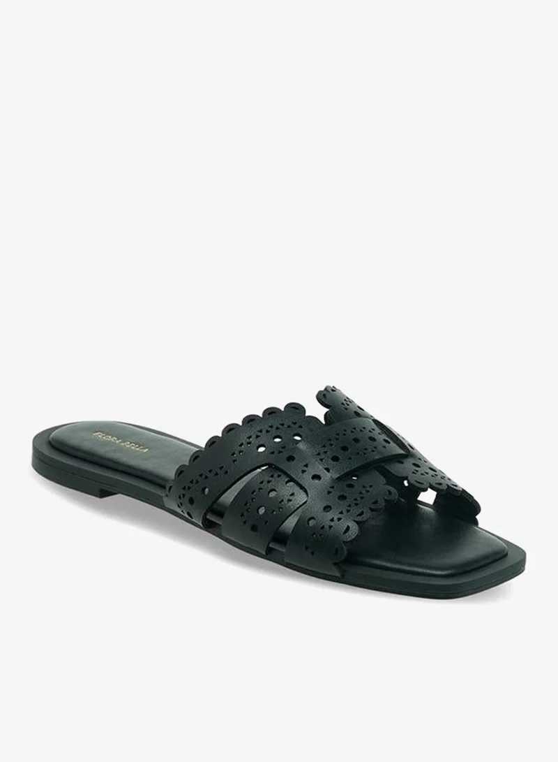Flora Bella By Shoexpress BLACK Women Laser Cut Flat Sandals for Women | Best Price UAE