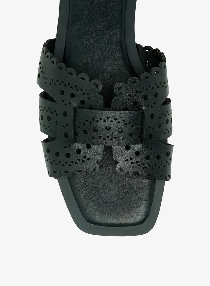 Flora Bella By Shoexpress BLACK Flora Bella Women Laser Cut Flat Sandals for Women | Best Price UAE