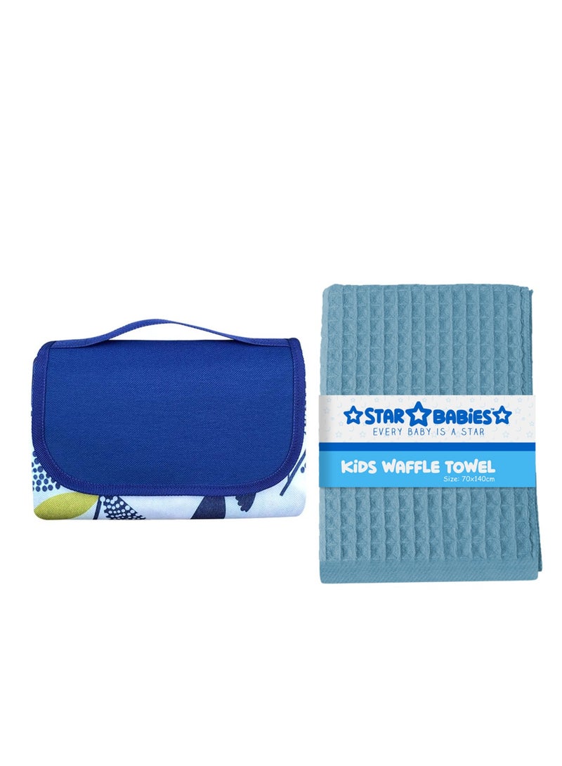 STAR BABiES Star Babies Pack of 2 (Beach Mat size 150 x 200cm, Waffle Towel Size 70 x 140cm)-Blue - Image 1