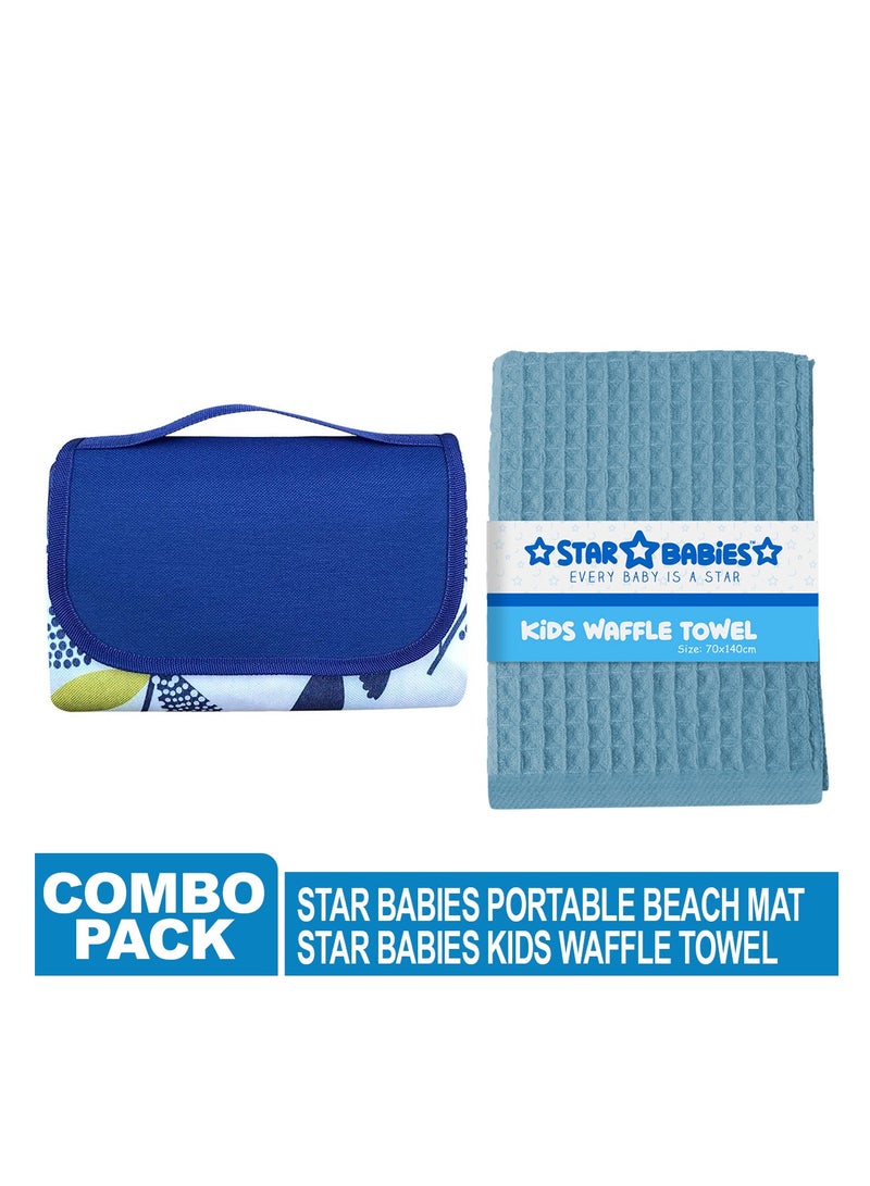 STAR BABiES Star Babies Pack of 2 (Beach Mat size 150 x 200cm, Waffle Towel Size 70 x 140cm)-Blue - Image 2