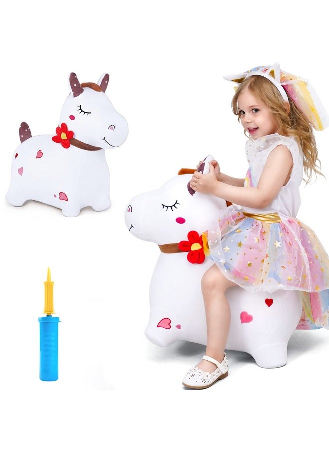 iPlay, iLearn iPlay, iLearn Bouncy Pals White Hopping Horse, Inflatable Bouncing Animal Hopper Toy W/Pump, Plush Ride on Bouncer, Indoor Outdoor Birthday Gifts for 18 24 Month 2 3 4 5 Year Old Toddler Kid Boy Girl  - Image 1