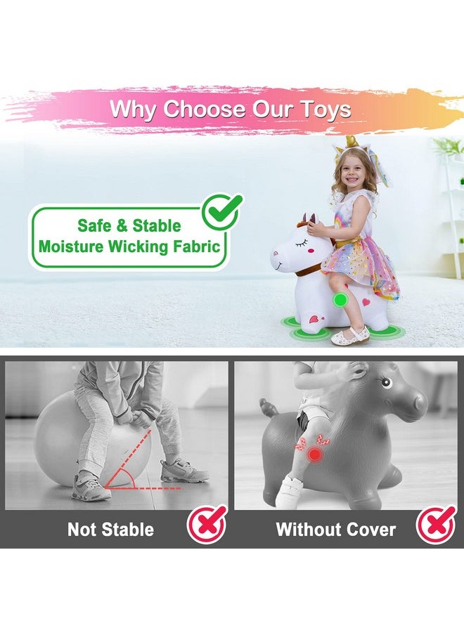 iPlay, iLearn iPlay, iLearn Bouncy Pals White Hopping Horse, Inflatable Bouncing Animal Hopper Toy W/Pump, Plush Ride on Bouncer, Indoor Outdoor Birthday Gifts for 18 24 Month 2 3 4 5 Year Old Toddler Kid Boy Girl  - Image 4