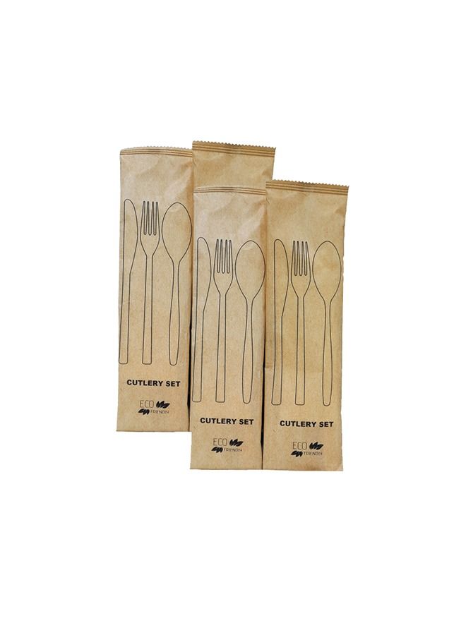 SNH Packing Disposable Wooden Cutlery Set Natural, Eco-Friendly Bamboo Utensils Forks, Spoons, and Knives With Napkin - 50 Pieces - Image 1