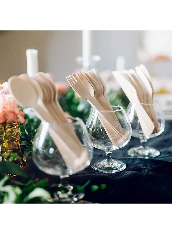 SNH Packing Disposable Wooden Cutlery Set Natural, Eco-Friendly Bamboo Utensils Forks, Spoons, and Knives With Napkin - 50 Pieces - Image 3