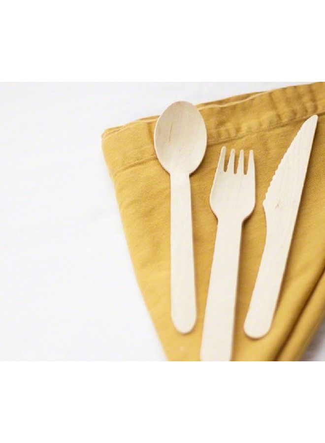 SNH Packing Disposable Wooden Cutlery Set Natural, Eco-Friendly Bamboo Utensils Forks, Spoons, and Knives With Napkin - 50 Pieces - Image 4