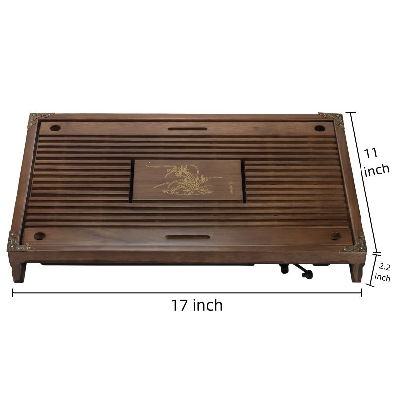 Eorbow Wooden Tea Tray, 17 Inch Chinese Kung Fu Tea Tray, Gongfu Tea Table with Water Storage Box, Household Filter Tea Serving Tray Gift Set for Home, Office, Bar - Image 2