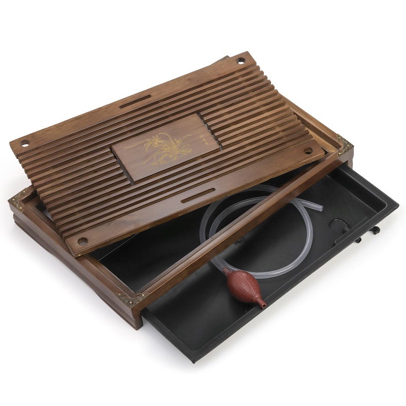 Eorbow Wooden Tea Tray, 17 Inch Chinese Kung Fu Tea Tray, Gongfu Tea Table with Water Storage Box, Household Filter Tea Serving Tray Gift Set for Home, Office, Bar - Image 3