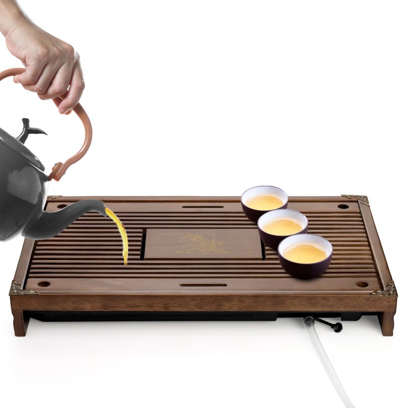 Eorbow Wooden Tea Tray, 17 Inch Chinese Kung Fu Tea Tray, Gongfu Tea Table with Water Storage Box, Household Filter Tea Serving Tray Gift Set for Home, Office, Bar - Image 5
