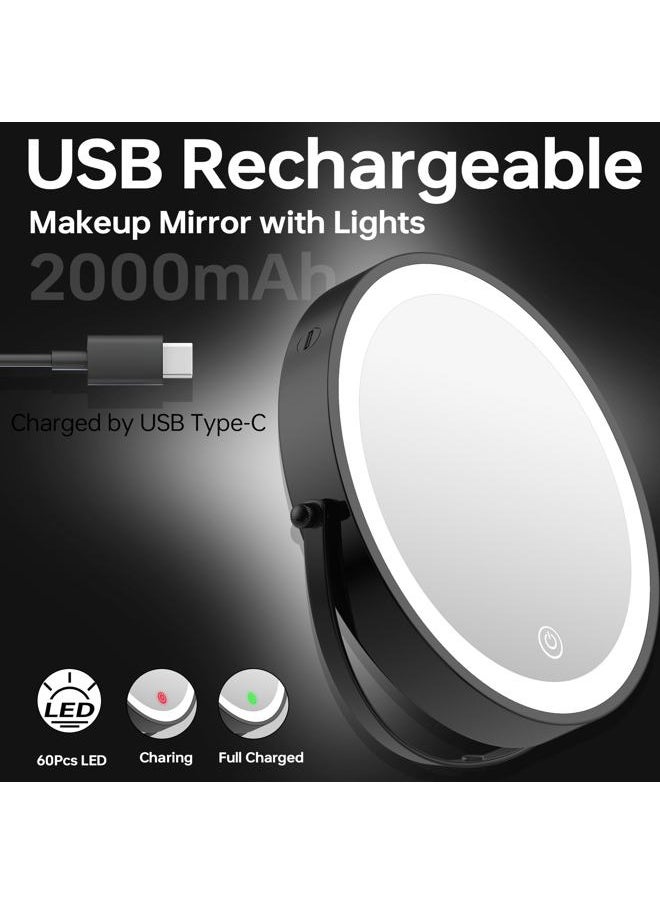 Lansi Rechargeable Wall Mounted Lighted Makeup Mirror, Mounted Makeup Magnifying Mirror with Lights,10X LED Vanity Mirror Wall Mounted, 8" Wall Bathroom Light Up Magnified Mirror (Black)  - Image 2