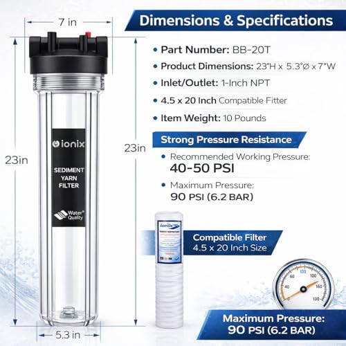 IONIX Clear Transparent Cartridge Water Filter for Overhead Tank | Keep an Eye on Mud | High Pressure Yarn Tank Filter | Whole House Water Filter |Sediment Filter for Overhead Tank, 1 Set, Clear - Image 2
