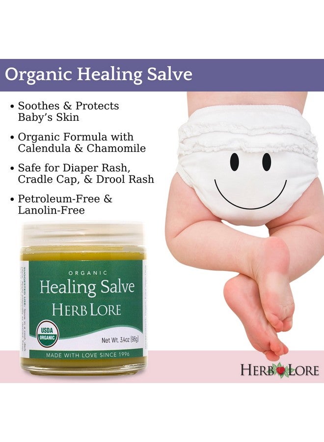 Herb Lore Usda Organic Healing Salve Ointment - Baby Diaper Rash Cream - Natural Soothing Balm With Calendula For Cradle Cap, Drool Rash, Dry & Irritated Skin, Face & Body (3.4 Oz) - Image 3