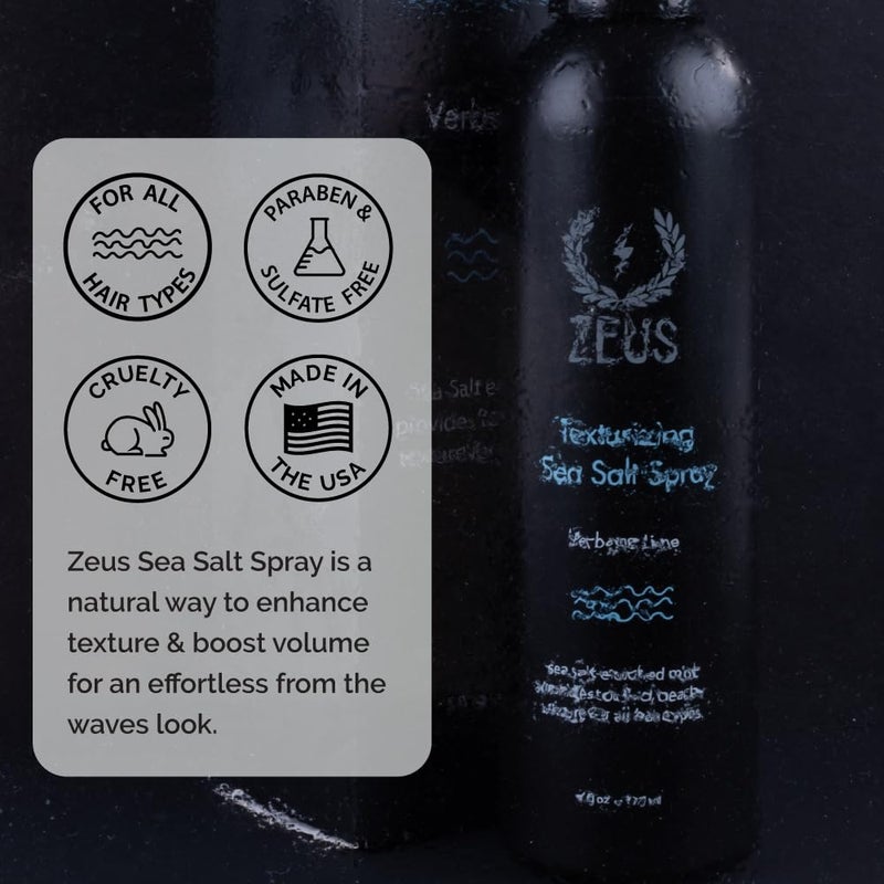 ZEUS Texturizing Sea Salt Hair Spray, Professional Volumizing & Styling Mist, Enhance Texture & Volume for Effortless Beachy Hair, Lightweight Hold & Matte Finish, Nourishing Formula (Made in USA) - Image 4